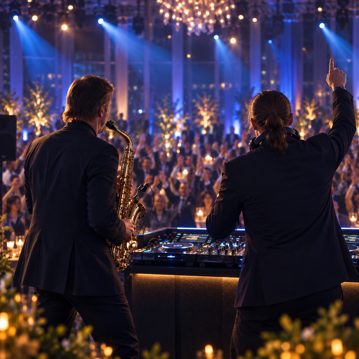 DJ und Saxophon auf einem Firmenevent